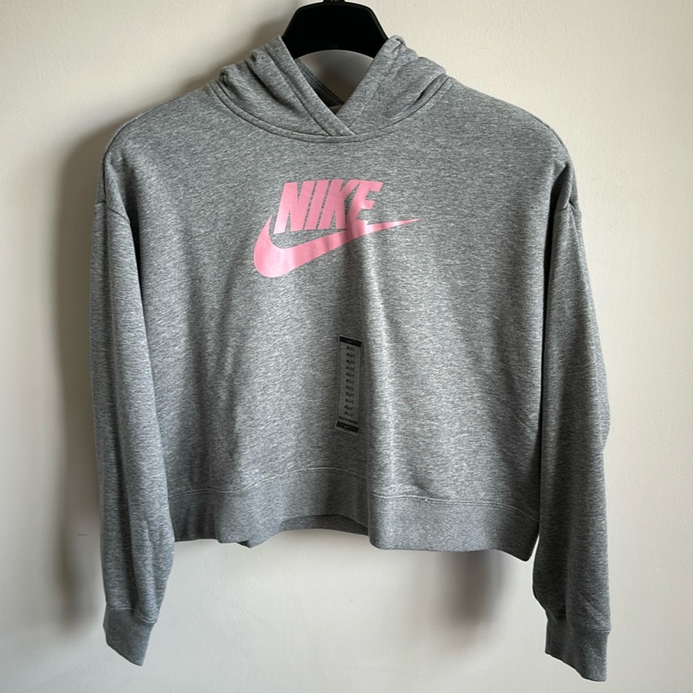 Nike Girls Plus Size Relaxed Gray & Pink Hoodie Sweatshirt XL+ Plus